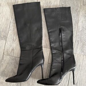 Black Leather Women's Knee-High Calf Boots